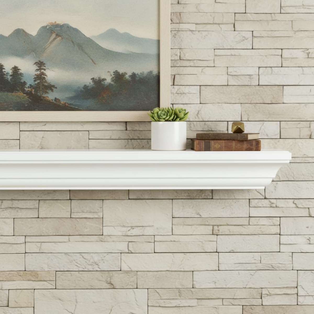 MANTELSDIRECT 60 Inch Floating Fireplace Mantel Wood Shelf in White - Colton from Mantels Direct | Wooden Rustic Wall Shelf Perfect for Décor and Electric Fireplaces