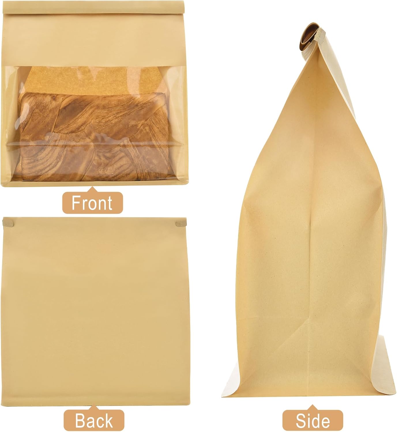 Pack of 50 Paper Bread Bags, Large Bakery Storage Bags with Window for Home Sourdough Bread Packaging
