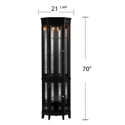 SEI Furniture Essex Corner Curio Cabinet - Adjustable Glass Shelves - 2 Tier With Black Finish, Transitional Style Pine, Black