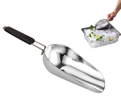 Stainless Steel 6 Ounce Ice Scoop With Good Grip Handle - Kitchen, Freezer, Dog Food, Popcorn Scoop - Dishwasher Safe