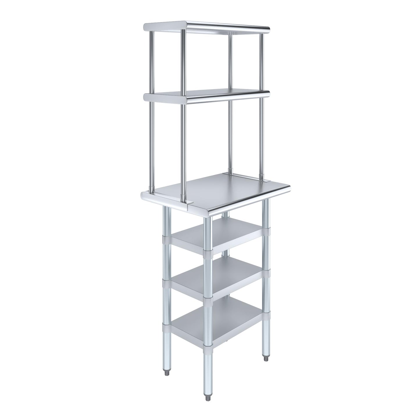 Amgood 18" x 24" Stainless Steel Work Table with 3 Shelves and 12" Wide Double Tier Overshelf | Metal Kitchen Prep Table & Shelving Combo | NSF