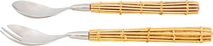 Creative Co-Op Stainless Steel Rattan Wrapped Handles, Set of 2 Styles Salad Servers, Natural