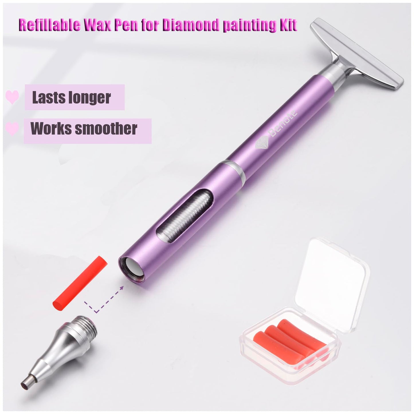 benote Diamond Art Painting Pen Refillable Wax Pen for Diamond Art Kit Accessories Self-Stick Drill Pens with Metal Correction Plate for 5D Craft DIY Nail - B18