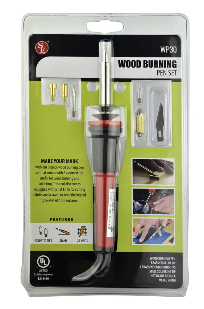 SE 9-Piece Wood Burning Pen Set - Interchangeable Tips, UL Approved, 25W - Ideal for Crafting, Soldering, Melthing, Cutting - WP30