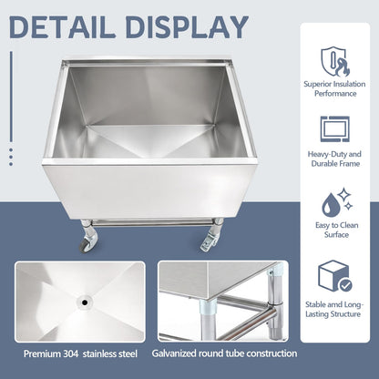 BreezeHug 18.5 x 24 x 30 Inches Commercial Ice Bin with Wheels, Underbar Stainless Steel Ice Chest with Sliding Lid, Cooler Cart Cocktail Unit for Bar Restaurant Pub and Hotels