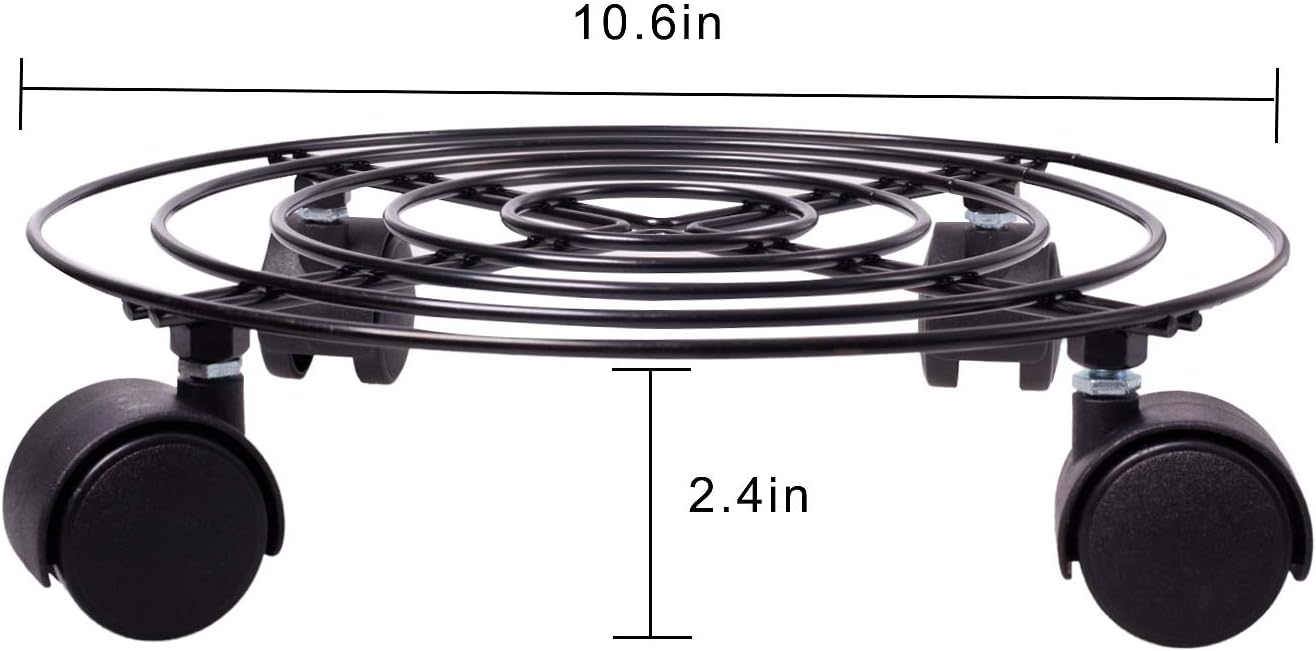 2 Packs 10.6 110Lbs 360 KINJOEK In Metal Plant Stand with Wheels, Load Max Round Flower Pot Plant Caddy Outdoor