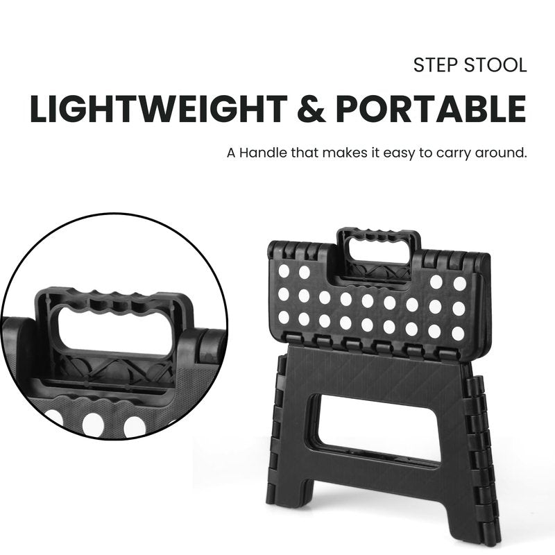 PandaEar 2 Pack Home Folding Step Stool, Lightweight Step Stool with 9 Inch Height for Kids, Sturdy Foot Stool for Kitchen, Bedroom, Bathroom & Bathroom, Black