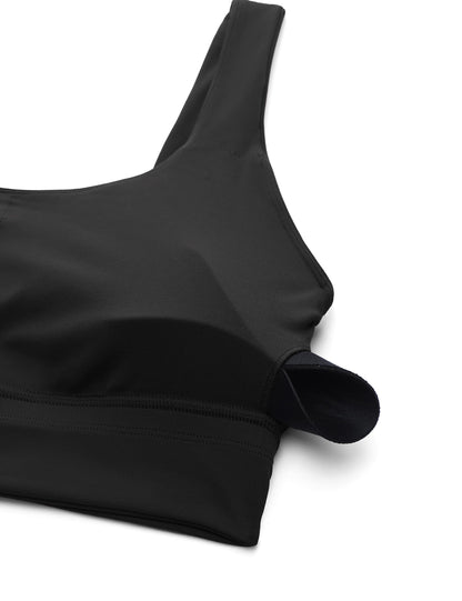 CRZ YOGA Butterluxe Womens U Back Sports Bra - Scoop Neck Padded Low Impact Yoga Clothes Workout Crop Top with Built in Pads Black Small
