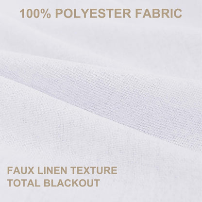 Skiennix 100% Blackout Linen Curtains - Thermal Insulated Drapes for Bedroom | 50" W x 96" L, Bright White