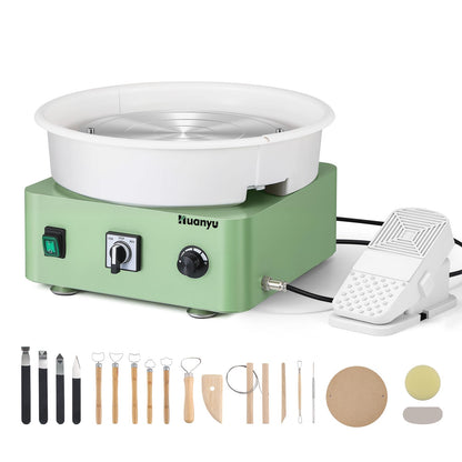 Huanyu Tabletop Pottery Wheel Machine for Adults 12" Bat System Manual & Foot Pedal Control Electric Ceramic Wheel Forming Machine Art Clay DIY Sculpting Tool Kit