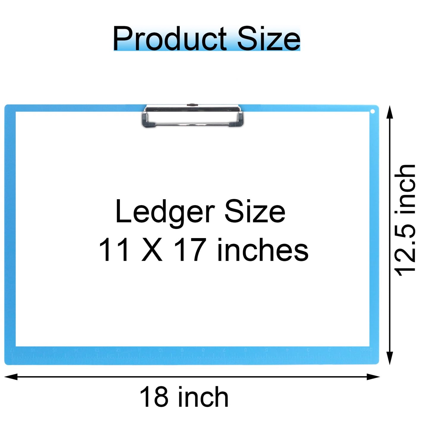 Acocony 11x17 Clipboard with Ruler Extra Large Clipboard Landscape Low Profile Clip 11 x 17 Clipping Board Plastic Blue Pack of 1