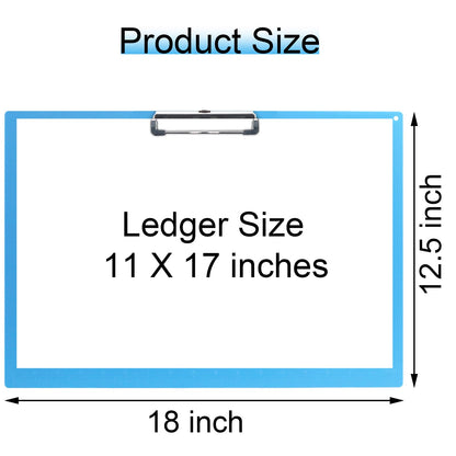Acocony 11x17 Clipboard with Ruler Extra Large Clipboard Landscape Low Profile Clip 11 x 17 Clipping Board Plastic Blue Pack of 1