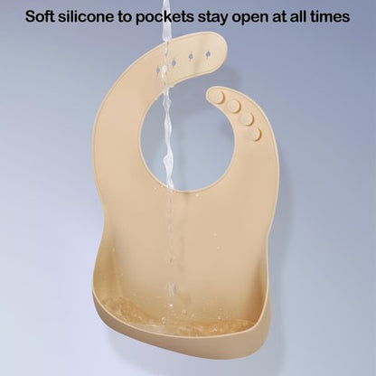 Eascrozn Silicone Bibs - Set of 3 BPA-Free, Soft & Adjustable Waterproof Feeding Bibs for Babies