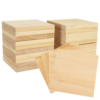Acrux7 24 Pack 4x4 Inch Wood Squares for Paintings, Unfinished Wood Panels, Natural Pine Square, Blank Wood Boards for Laser Engraving, DIY Crafts, Architectural Models, Coasters