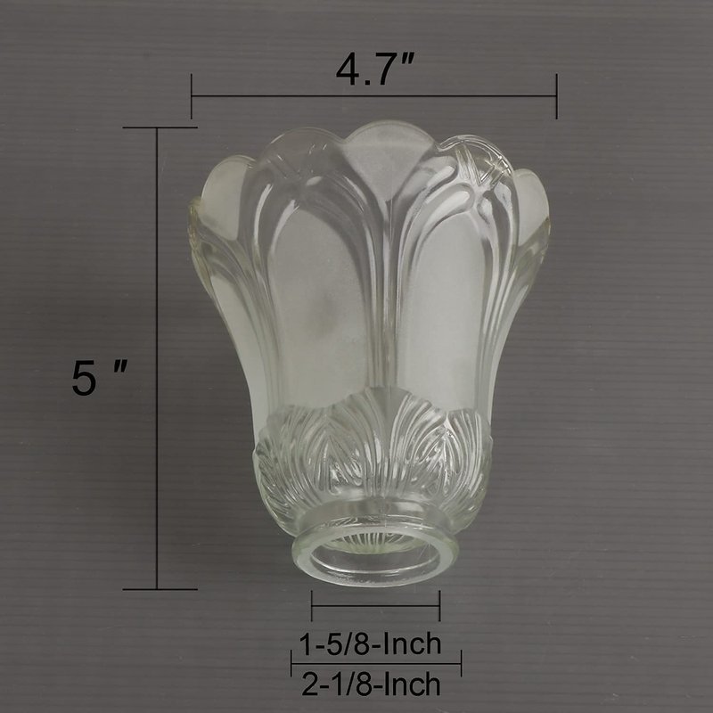 Anmire 2 Pack Clear Frosted Flower Glass Shade, Bell Shaped Light Fixture Replacement Globe or Cover with 2-1/8-Inch Fitter for Ceiling Fan Light Chandelier Wall Sconce, G0015
