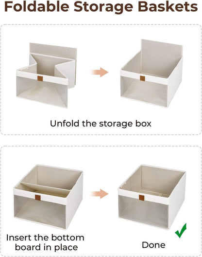 StorageWorks Large Closet Storage Bins - Foldable Fabric Organizers with Clear Window & Handles | Beige, 3 Pack