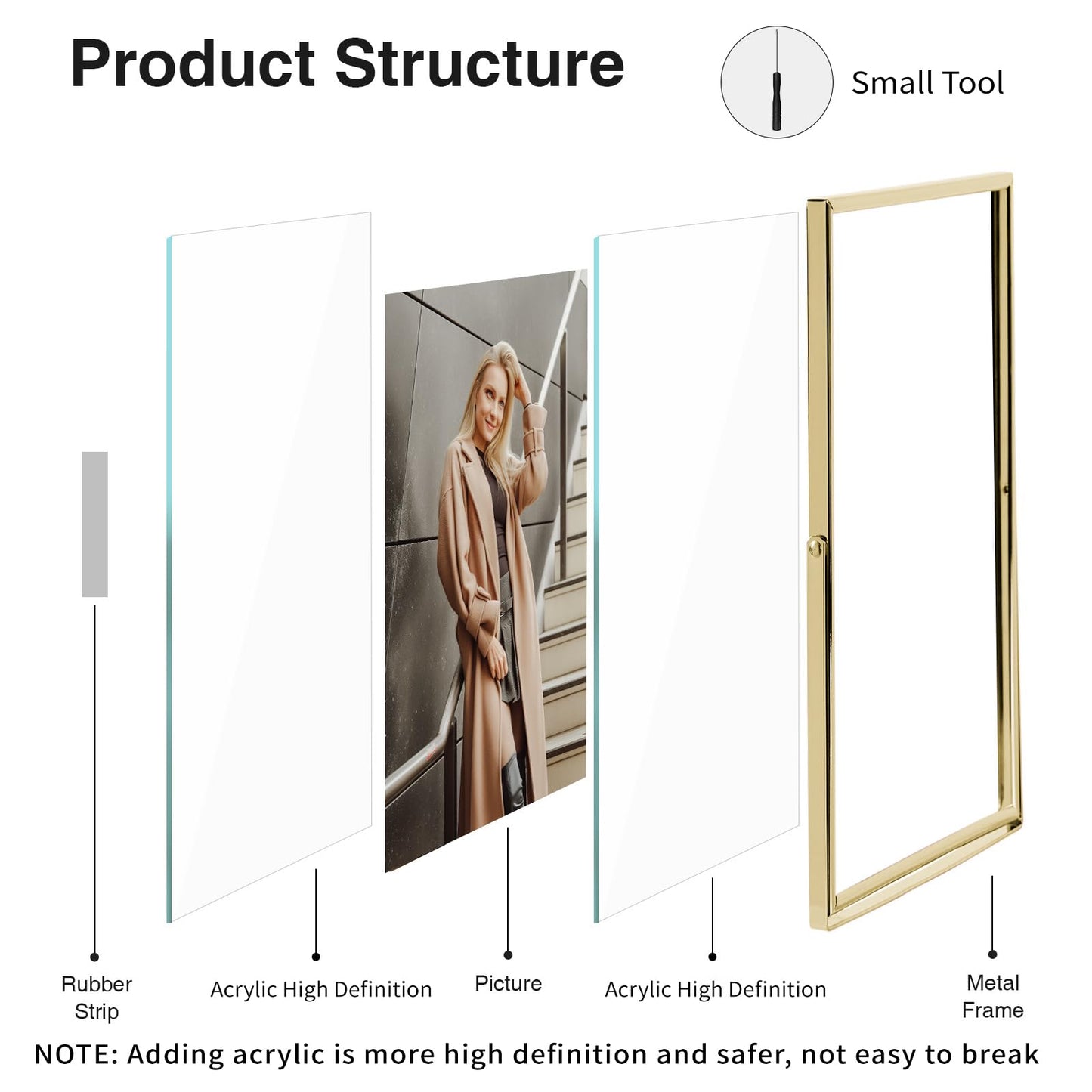 IZIDDO 5x7 Gold Floating Frame, 7"x9" Metal Frame For Picture 5x7,4x6,3.5x5 Wall Mount or Tabletop Shelf Photo Frames, Double Sided Display Picture Frame Acrylic Sign Holder for Wedding,Office Decor