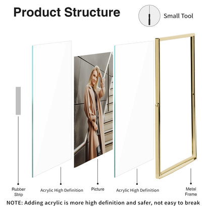 IZIDDO 5x7 Gold Floating Frame, 7"x9" Metal Frame For Picture 5x7,4x6,3.5x5 Wall Mount or Tabletop Shelf Photo Frames, Double Sided Display Picture Frame Acrylic Sign Holder for Wedding,Office Decor