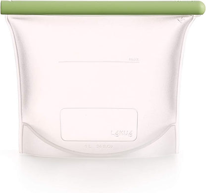 Lekue Reusable Silicone Bag for Airtight Food Storage and Sous Vide Cooking, 1000ml/34 fl oz/4.25 cups