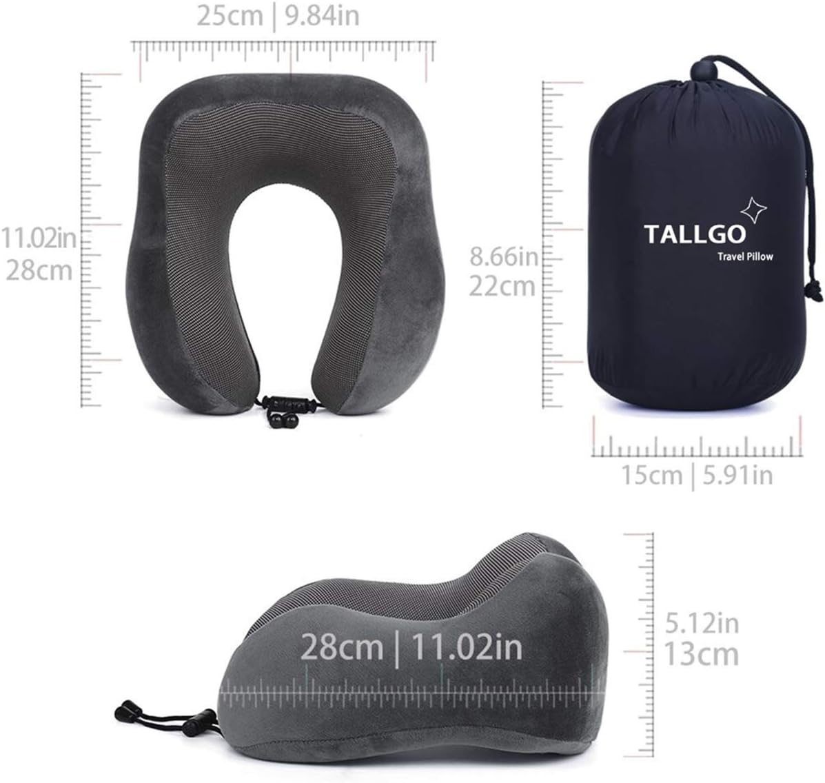 Travel Pillow, Best Memory Foam Neck Pillow for Sleeping, Airplane Car & Home Use (Grey)