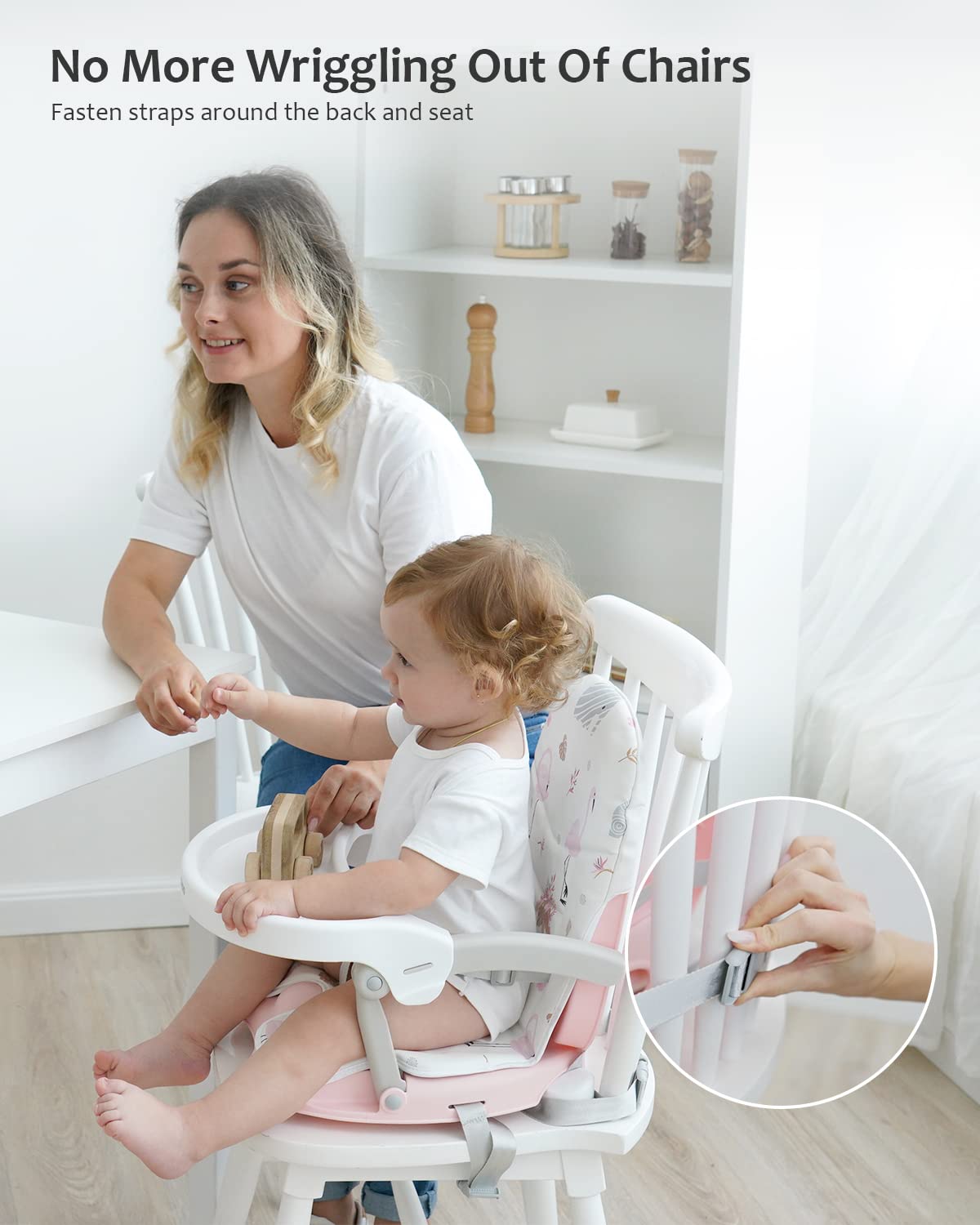 UBRAVOO 2in1 Portable Toddler Booster Seat, Grow with Baby Booster Seat for Dining Table with Removable Tray & Seat Pad, high Chair for Travel, ACE1013 Pink Flamingos