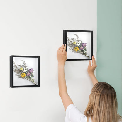 QWORK 8" x 8" Shadow Box Picture Frames, MDF Wood with Acrylic Front, 2 Pack Square Shadow Boxes Display Cases for Photos, Crafts, and Keepsakes
