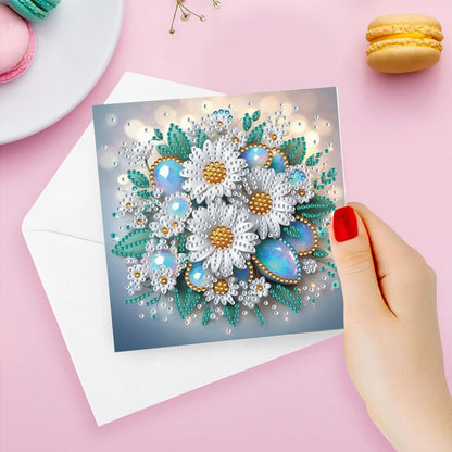 6 Pack DIY Diamond Painting Greeting Card Kit Flowers, 5D Diamond Art Christmas Birthday Holiday Foldable Thank You Cards Blessing, Art Crafts Kit Creative with Envelope