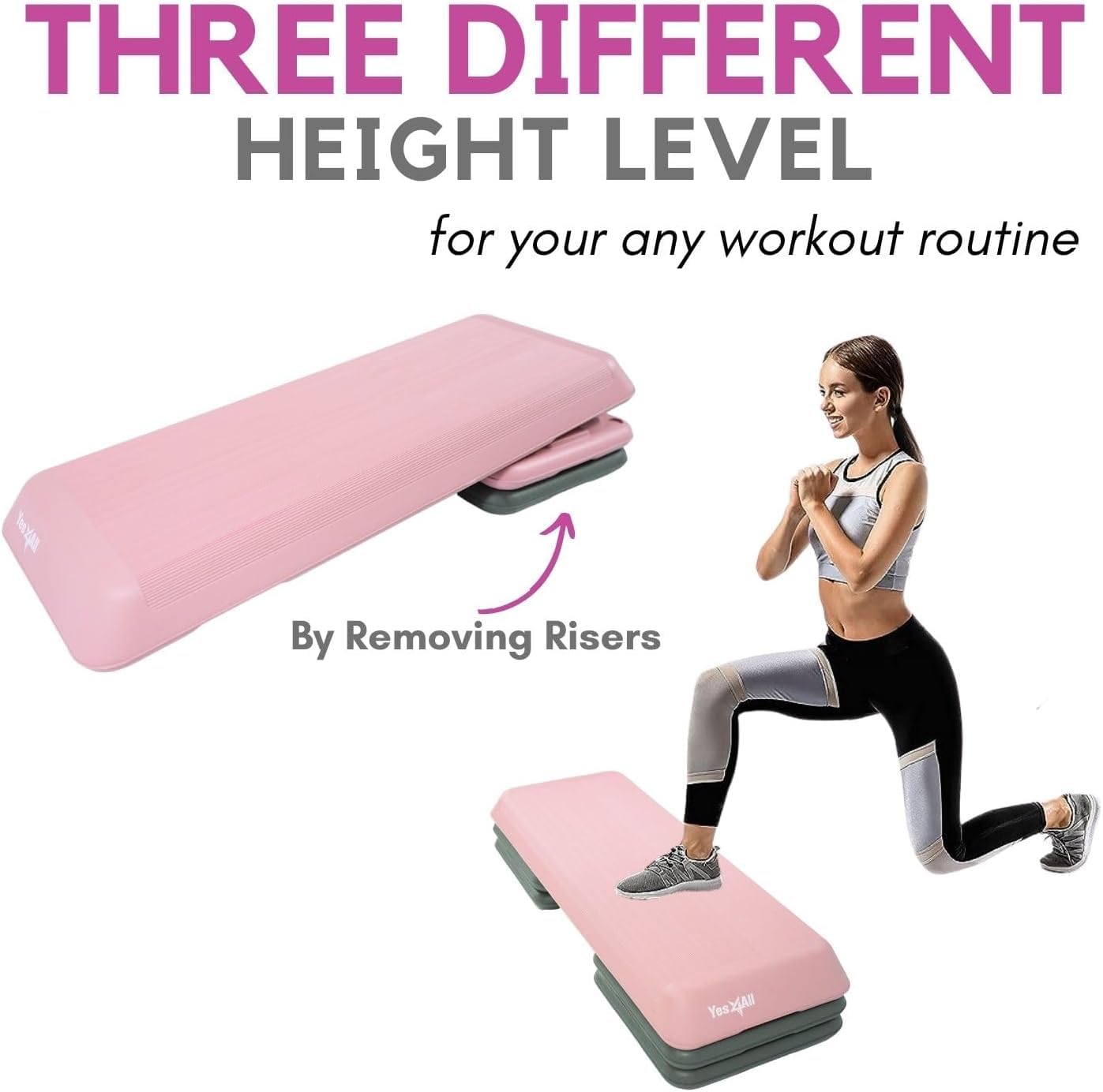 Yes4All Adjustable Workout Aerobic Exercise Step Platform Health Club Size with 4 Adjustable Risers Included and Extra Risers Options