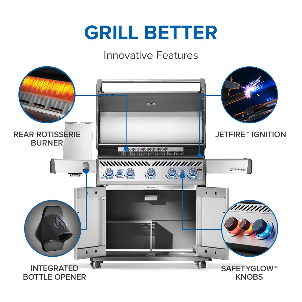 Napoleon Rogue PRO-S 625 Propane Gas Grill with Infrared Side and Rear Burners, Stainless Steel, Durable 7-Burner Ultimate Grilling Experience