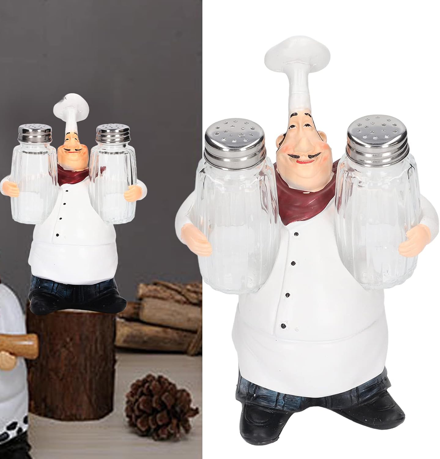 Small Resin Chef Statue Salt Shakers, Cute Figurines Spice Jars for Restaurant Kitchen Decoration