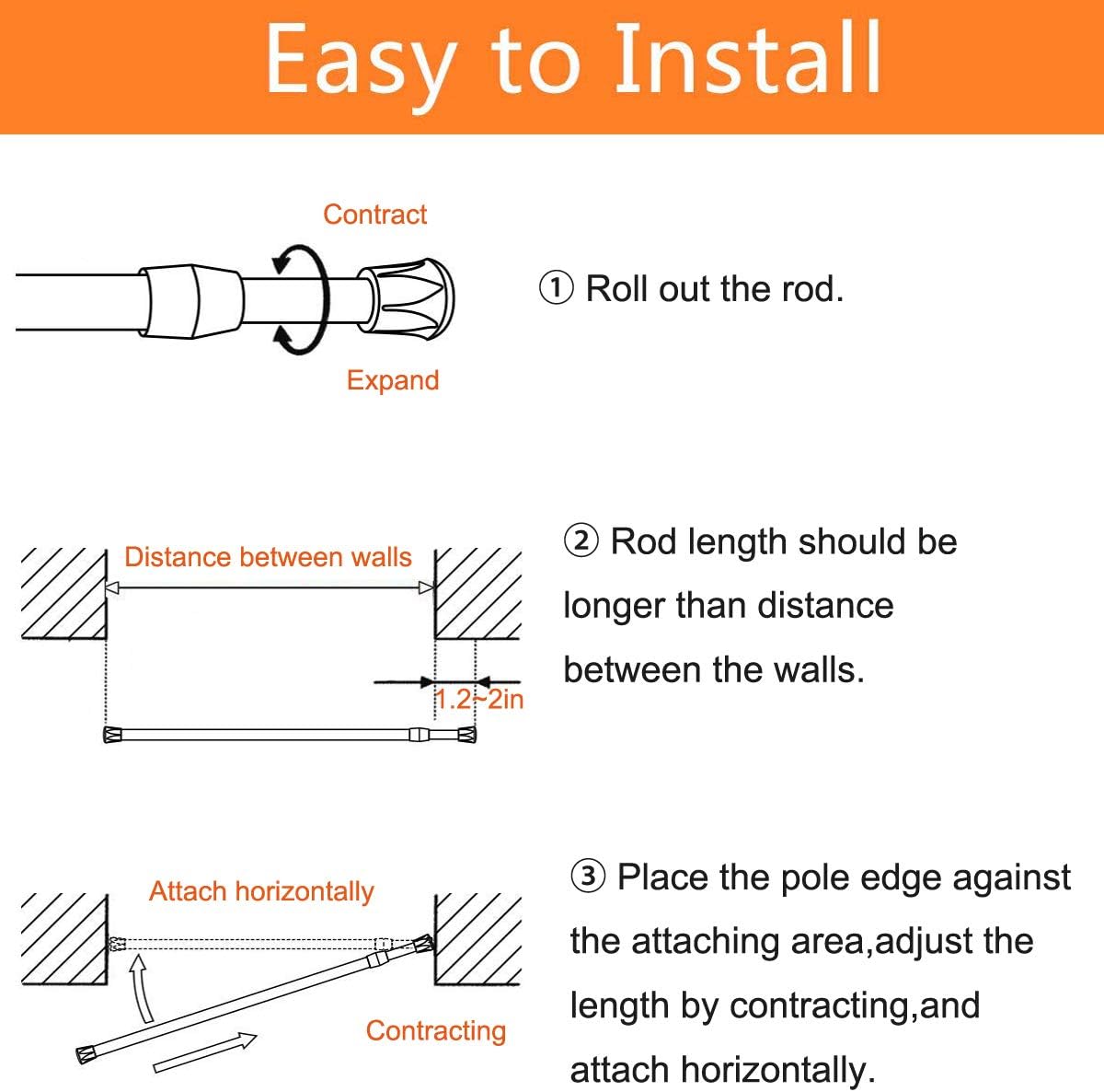 Adjustable Tension Rods for Shower, Curtain, Window, 15.7 to 28 in, 2 Pack, Spring Cupboard Bars for Kitchen Utensils