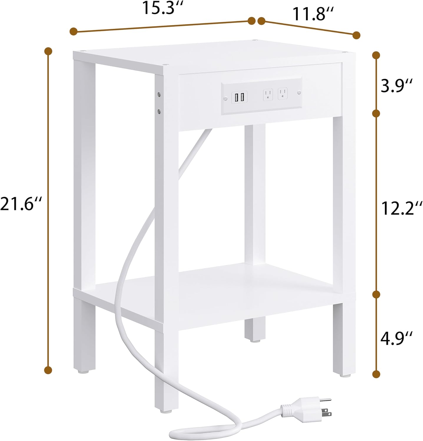 MMEOLUOOK 2-Tier MLBZ14WE End Table with Charging Station, Nightstand with Storage Shelf,Modern Side Table,Bedside