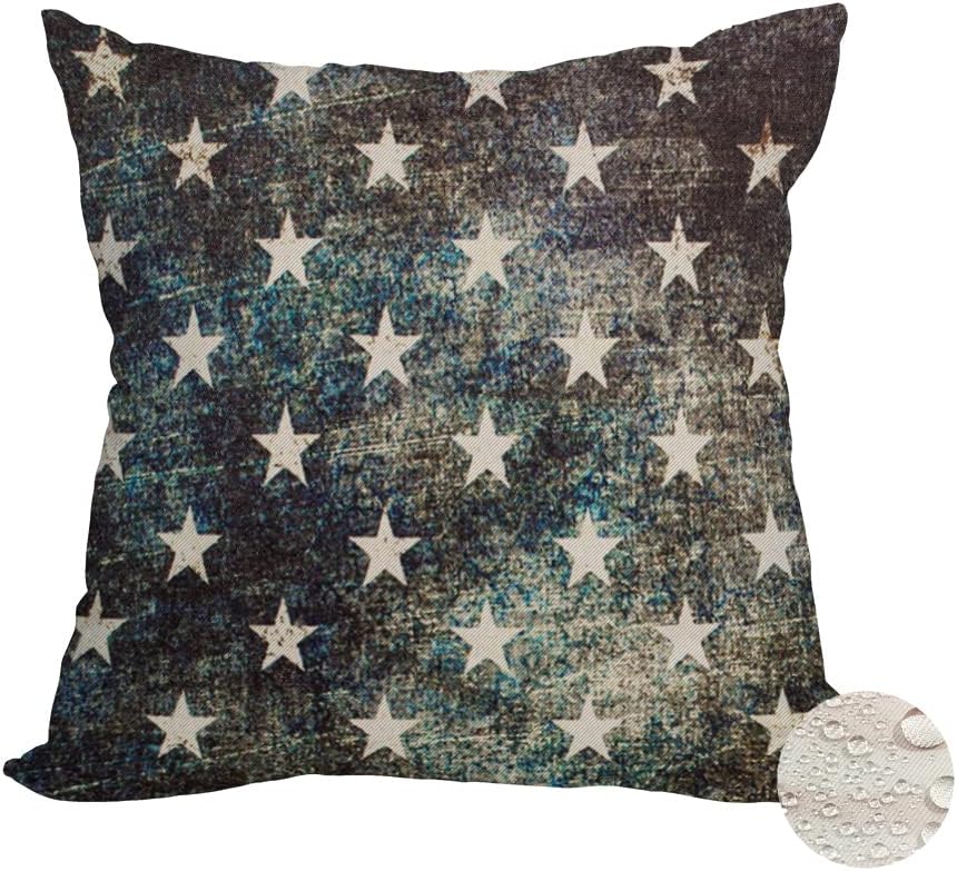 Waterproof Outdoor Pillow Covers 20x20 Inch, Vintage 4th of July American Flag Navy Stars Throw Cases, Patriotic