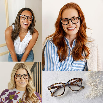 Peepers by PeeperSpecs Women's to The Max Square Light Blocking Reading Glasses, Blue Quartz, 49 + 1.25