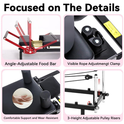 Home Gym Pilates Reformer Machine, Quick-Assembly Foldable Pilates Reformer, Up to 330lbs Weight Capacity, Pilates Equipment with Adjustable Resistance