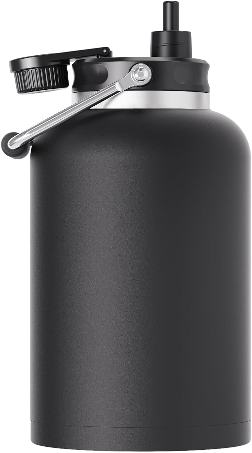 128 oz 48 Zenbo One Gallon Jug with Straw, Double Wall Vacuum Insulated Sports Water Bottle, Keeps Cold up to Hours