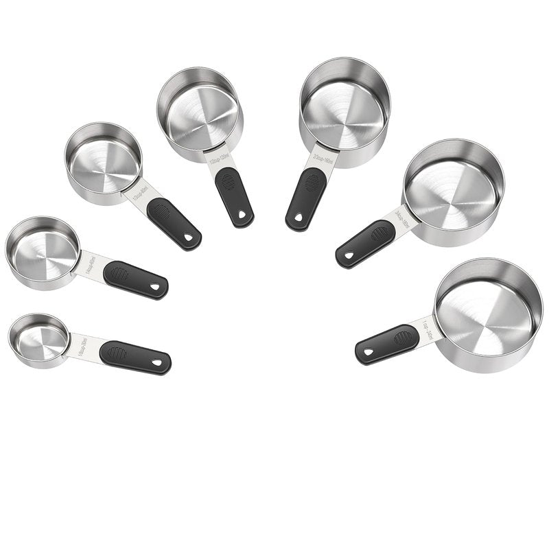 Magnetic Handles 7 Piece Stainless Steel Measuring Cups, Black, Kitchen Gadgets for Measure Liquid and Dry Ingredients, Cooking & Baking