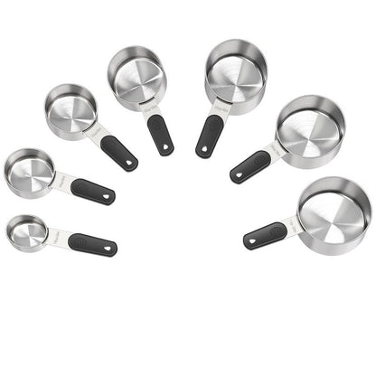 Magnetic Handles 7 Piece Stainless Steel Measuring Cups, Black, Kitchen Gadgets for Measure Liquid and Dry Ingredients, Cooking & Baking