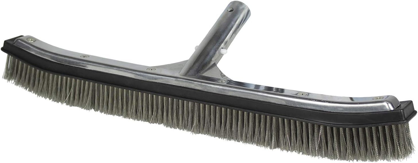 18-Inch Poolmaster Stainless Steel Pool Algae Brush, Heavy-Duty Aluminum Back, for Gunite Concrete Pools and Spas, Wide