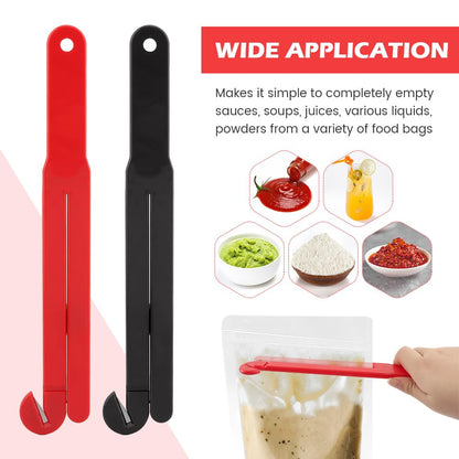 2pcs Food Bag Pouch Cutter Opener with Stainless Steel Blade and Squeezer for Home Kitchens, Includes Hang Chain and Suction Cup for Easy Storage(COLOR:Black+Red)