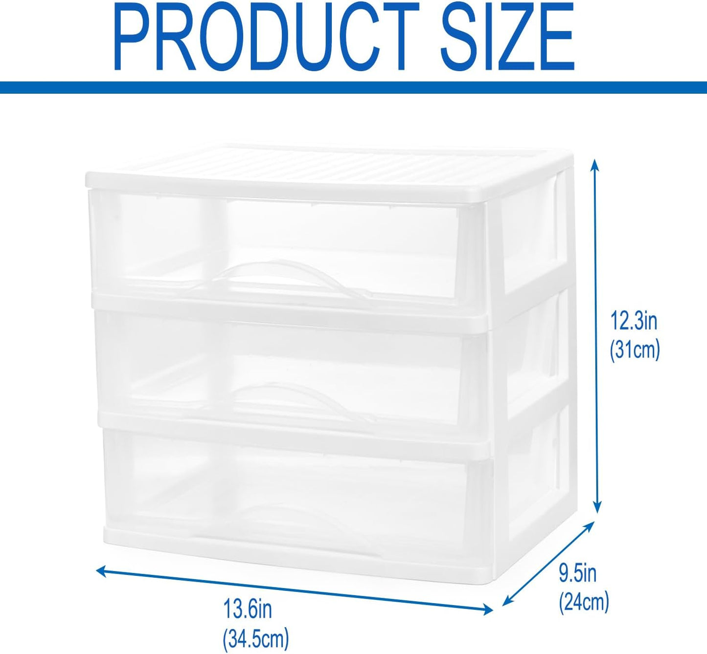 BYCY Plastic Stackable Storage with 3 Drawers, White Makeup Organizer for Bathroom, Desk, and Easy Assembly