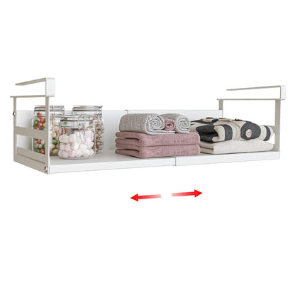 SHINEWON Expandable Under Cabinet Shelf Organizer with 0.94-Inch Thick Clips, Heavy Duty Extendable Under Shelf Storage Basket for Pantry or Laundry Room, White, 1 Pack, Interior: 4.13" H x 7.2" D