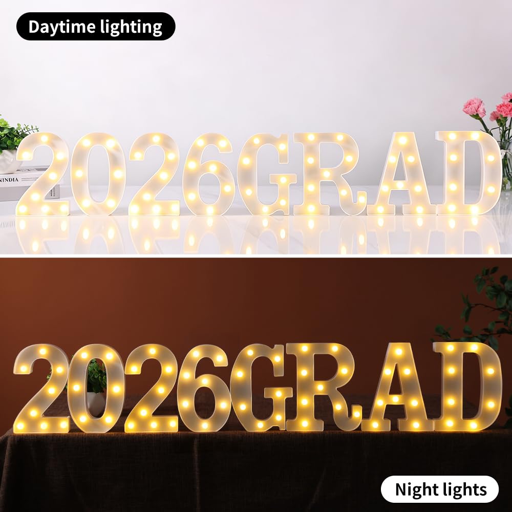 2026 Graduation Decorations – 8 LED Marquee Light-Up Letters,"Grad 2026"for Preschool, Kindergarten, School, and College Party Décor