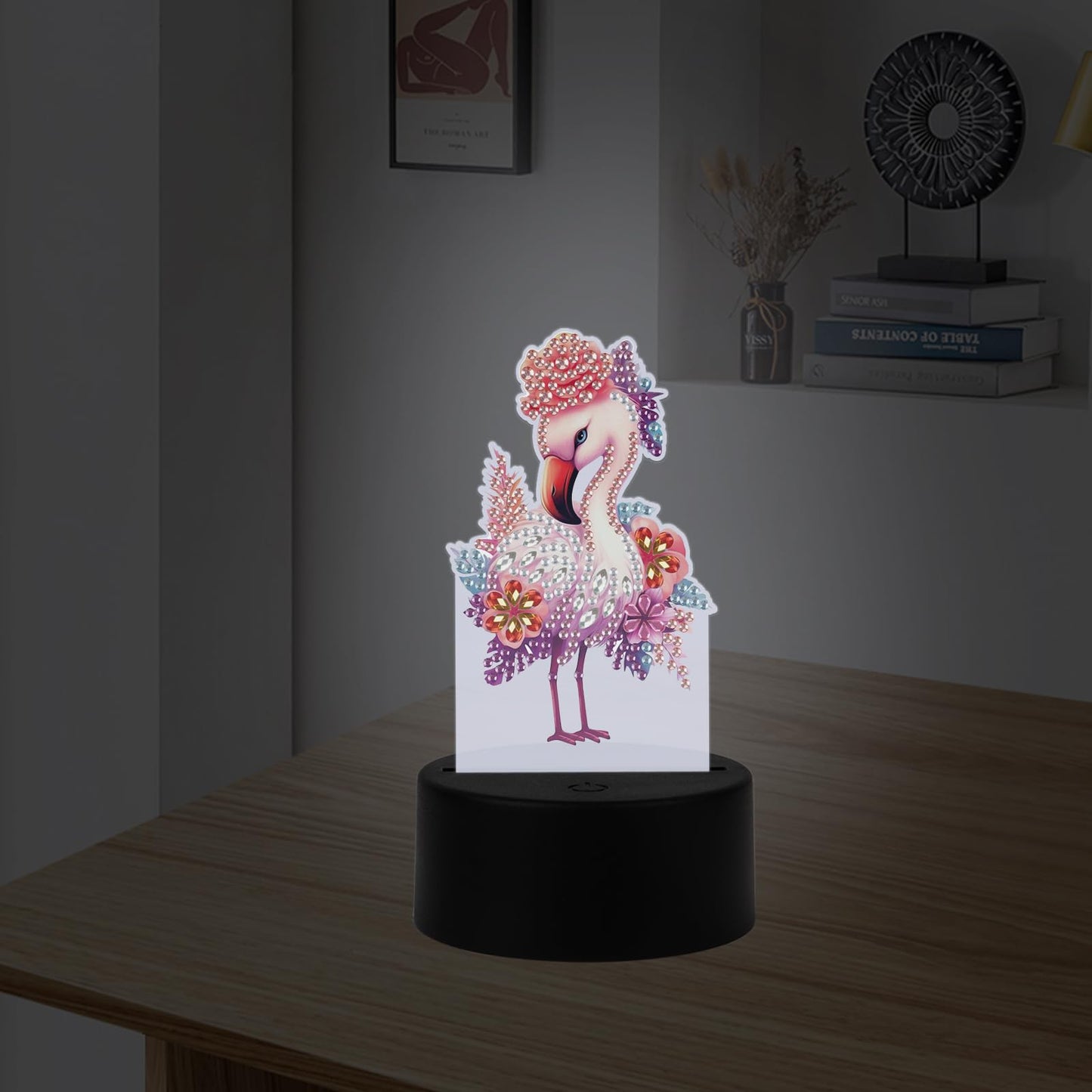 JISHSHAY Diamond Painting Night Light Diamond Art Table Lamps Gem Art LED Lights Gem Painting Desk Lamp Mosaic Kits for Adults DIY Kits for Adults Paint by Numbers with Special Drills Flamingo