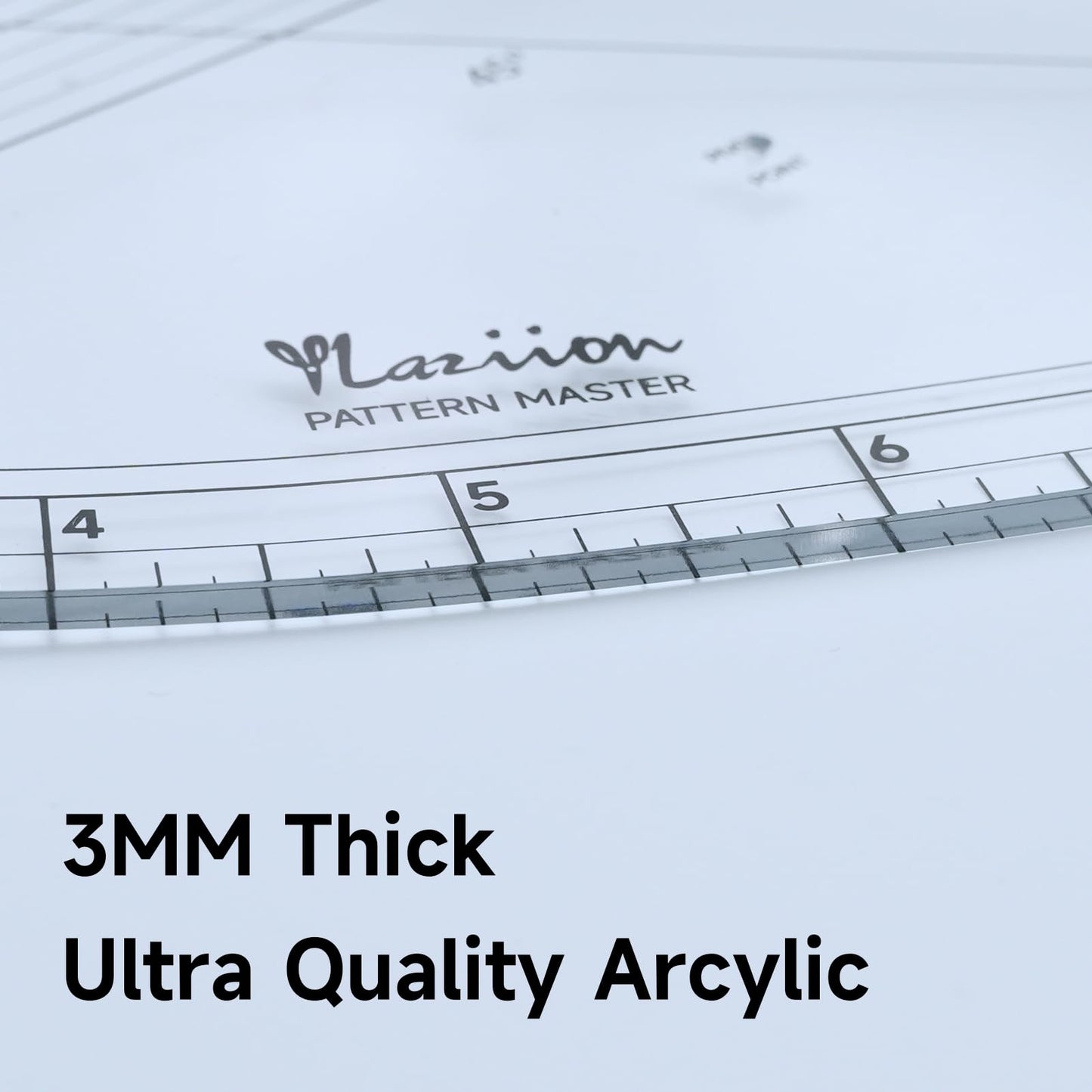 YLaziion 16" Imperial Acrylic Pattern Master Ruler, Clear 16THS Multi-Purpose French Curve Ruler, 45°& 60° Angle Lines, 3mm Non-Yellowing Hip Curve, Vary Form Curve Ruler for Sewing Pattern Making