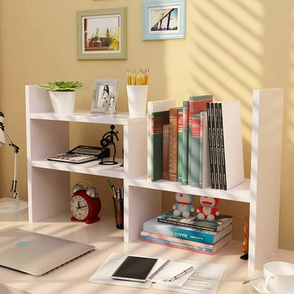 Ulrikco Expandable Desktop Bookshelf & Desk Organizer Shelf - Wooden Table Top Storage Organizer with Adjustable Shelves, Desk Hutch Perfect for Office, Home, Study Desk Accessories
