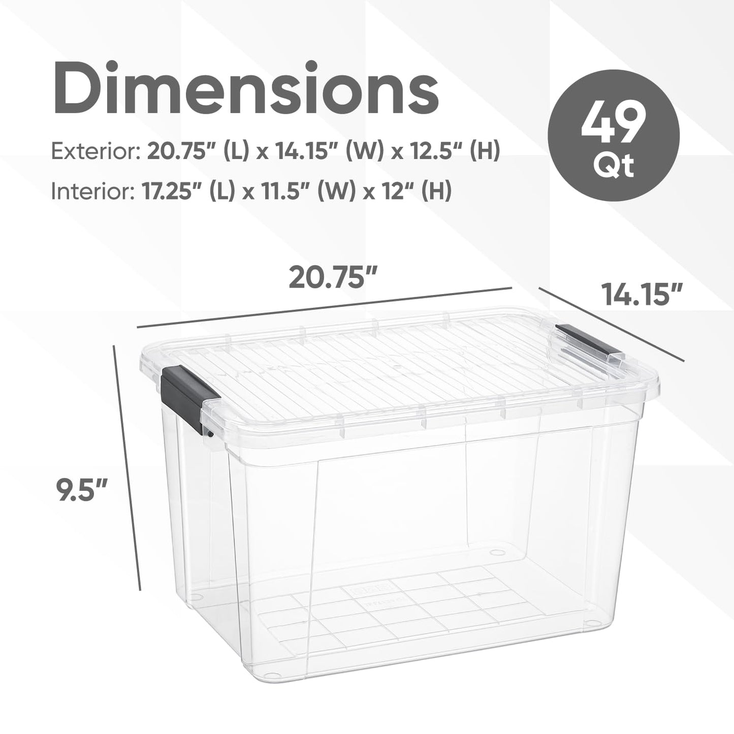 Superio Clear Storage Box with Lid, 49 Quart Plastic Container Bins for Organizing, Stackable Crates, BPA Free, Non Toxic, Odor Free, Organizers for Home, Office, School, and Dorm, 10 Pack