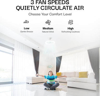 Bell+Howell SocketAir Wireless Ceiling Fan Light with Remote Control, Extender,110-120 Volt, 2100 Lumens, 3 Fan Speeds, 3 Light Settings, 6500K for Living, Dining, Working Space ASON TV