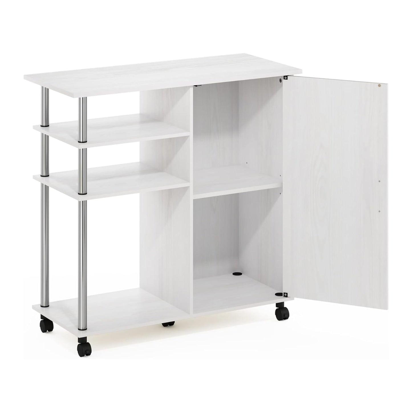 Oakestry Helena Four Tier Kitchen Island Storage Cart Wheels White Oak Stainless Steel Utility Trolley Organizer Modern Rolling Furniture