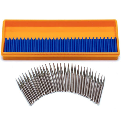 JINGLING 30Pcs 3.2mm Tapered Point Diamond Grinding Bit 1/8" Cone Rotary Burrs for Dremel